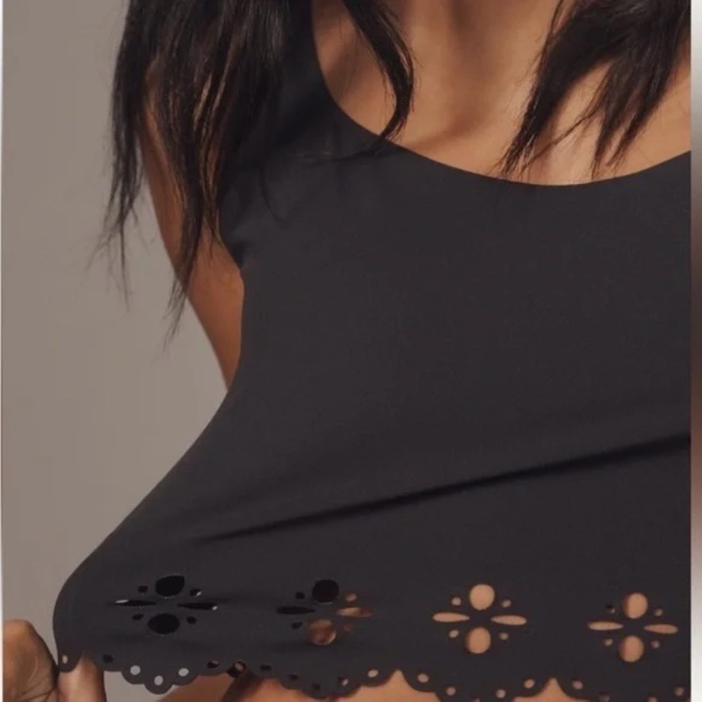 Anthropologie Seamless Laser-Cut Tank Top Cropped Black size XL NWT
